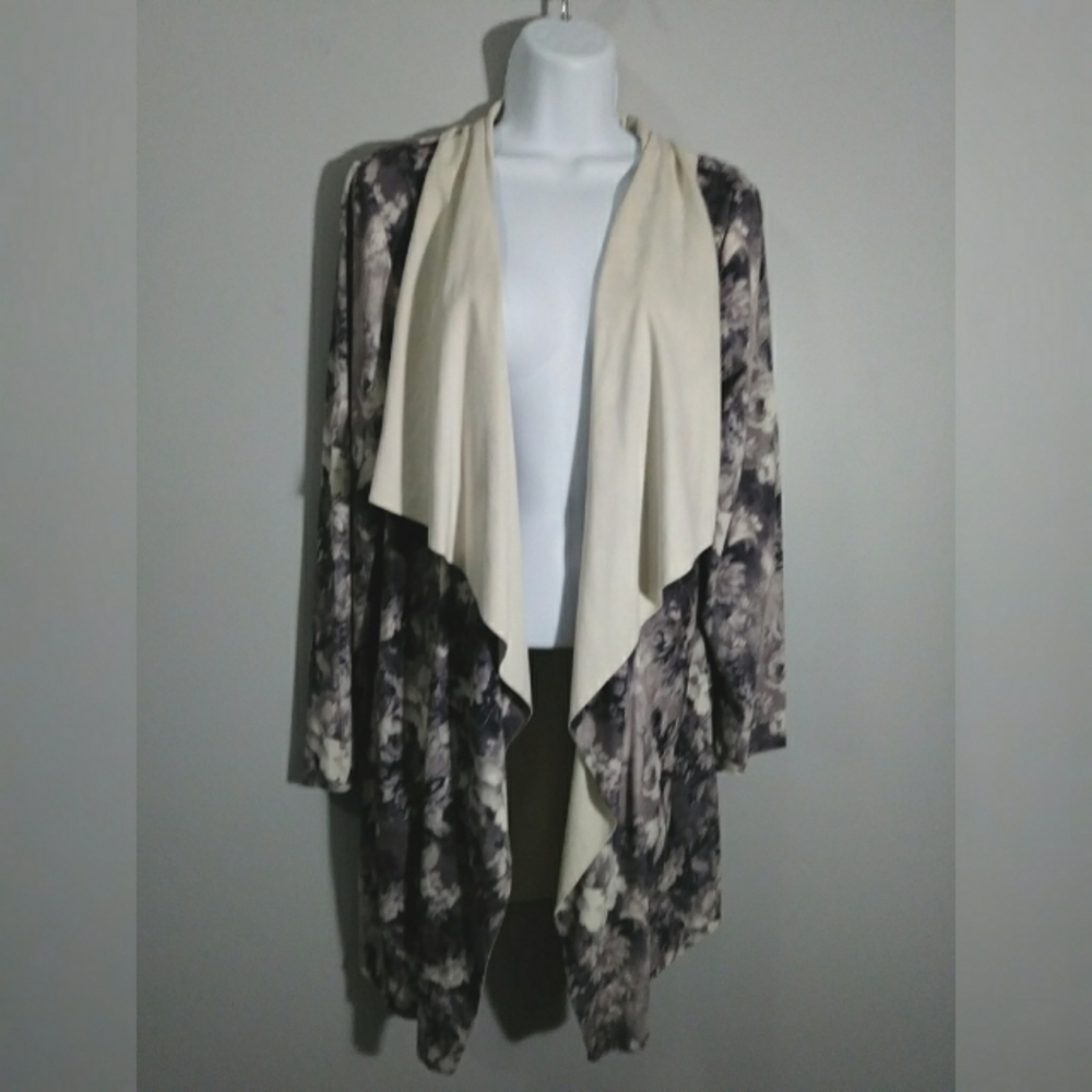 Solitaire Faux Suede cream & purple duster sz XL NWT